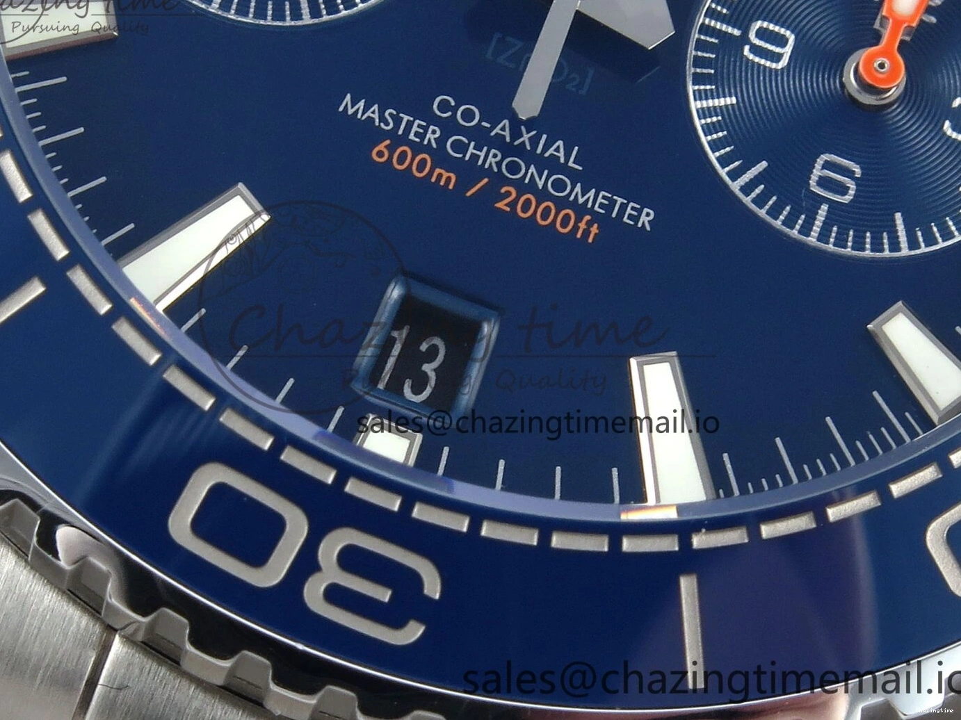 0319 Planet Ocean Master Chronometer 600M 45.5mm SS SCF 1:1 Best Edition Blue Bezel Blue Dial on SS Bracelet A9900 Super Clone Lightweight 7676